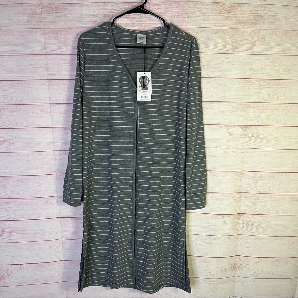 Allthreads Gray NWT White Striped Long Sleeve Coastal Cardigan‎ Size Medium